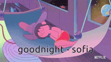 a cartoon of a woman laying in a hammock with the words " goodnight sofia " above her