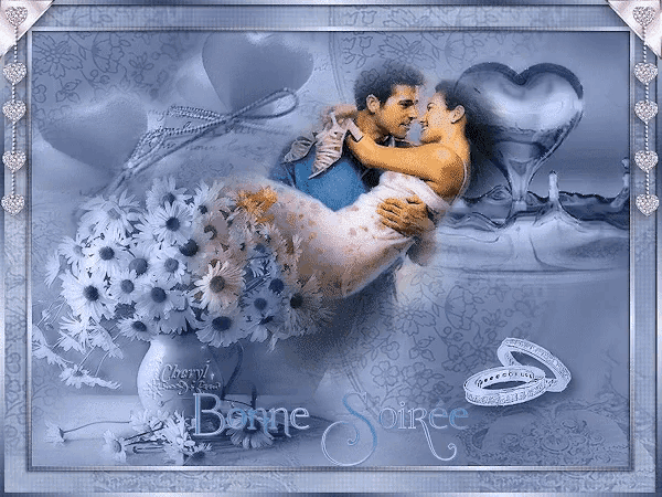 a picture of a man carrying a woman with the words bonne soiree on the bottom right