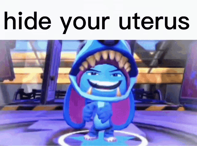 a picture of a cartoon character with the words " hide your uterus "