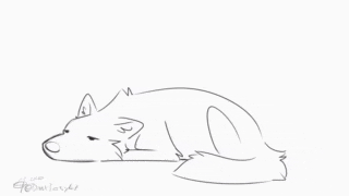 a black and white drawing of a dog laying down on its back .
