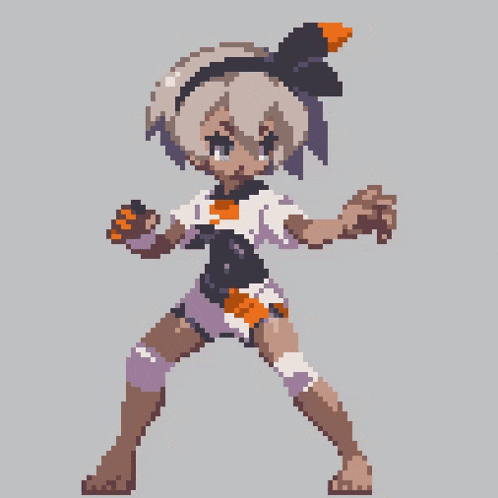 a pixel art drawing of a girl standing in a karate pose .