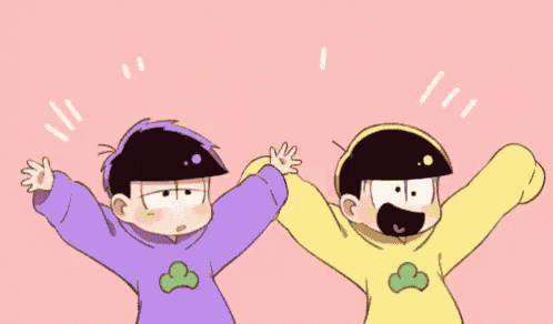 a couple of cartoon characters standing next to each other with their arms outstretched .