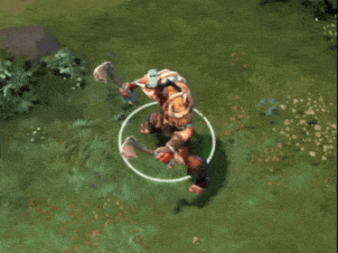 a video game character is standing in the grass with a circle around him