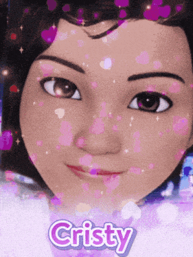 a close up of a girl 's face with the name cristy on the bottom