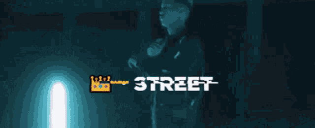 a blue background with a crown and the word street