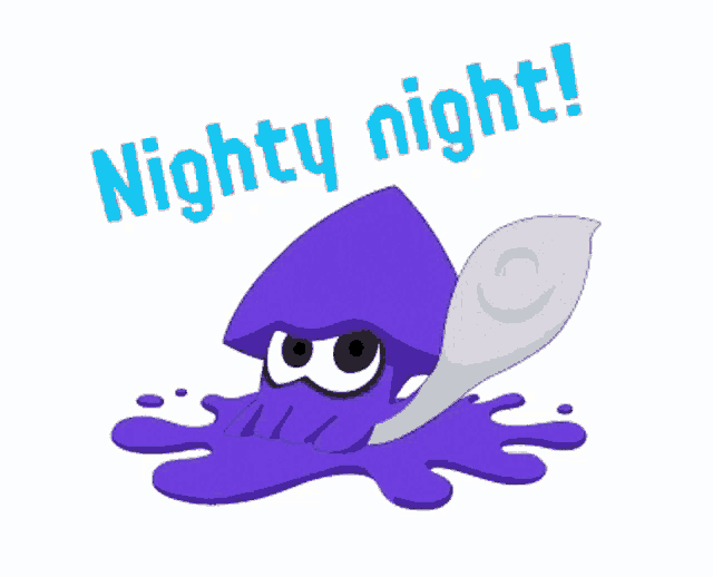 a purple squid with a spoon in its mouth and the words nighty night below it