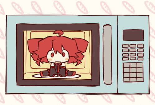a cartoon of a girl sitting in a microwave