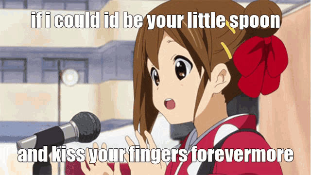 a girl speaking into a microphone with the caption if i could id be your little spoon