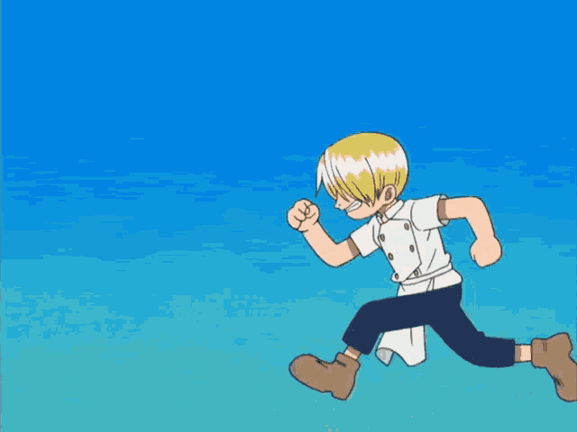 a cartoon character is jumping in the air with his fist in the air