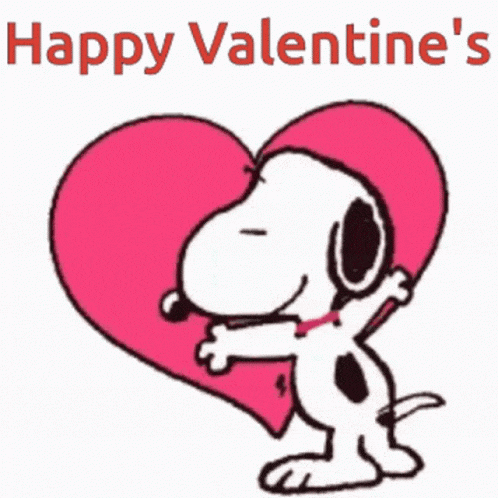 snoopy is hugging a large pink heart with the words happy valentine 's