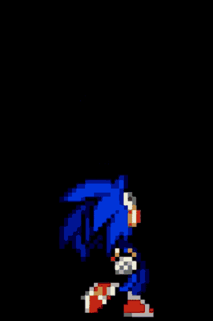 a pixel art of sonic the hedgehog standing on a black background