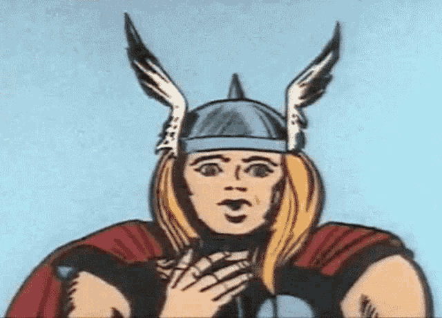 a cartoon of a man wearing a helmet with wings on his head .