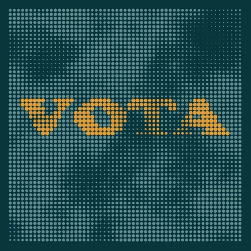the word vota is written in orange dots on a dark green background