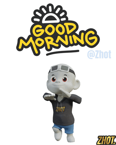 a cartoon character is standing in front of a good morning sign