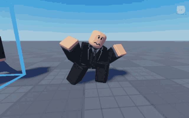 a roblox character in a suit and tie is standing on a tile floor