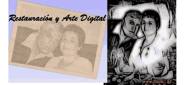 a drawing of a man and a woman with the words restauracion y arte digital