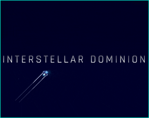 a poster for interstellar dominion shows a space ship