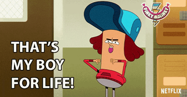 a cartoon character with the words that 's my boy for life on it