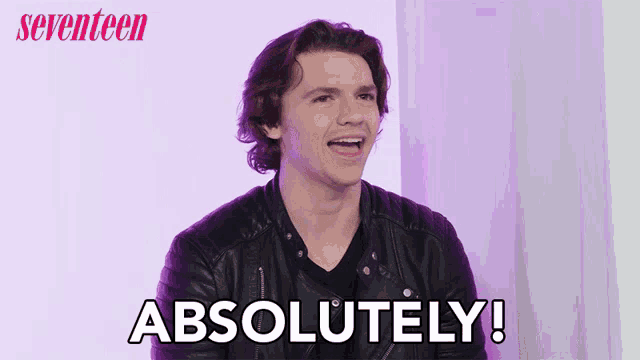 a man in a leather jacket says " absolutely "