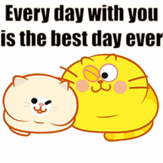 a cartoon of two cats with the words " every day with you is the best day ever " above them
