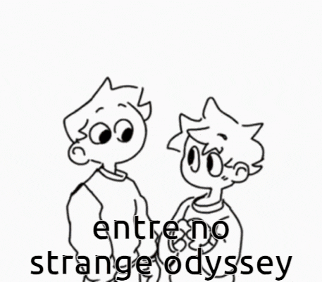 a cartoon of two people kissing with the words entre no strange odyssey written on the bottom