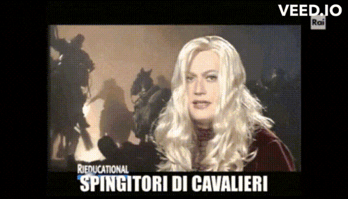 a tv screen shows a woman in a wig and the words " rieducational spingitori di cavalieri "