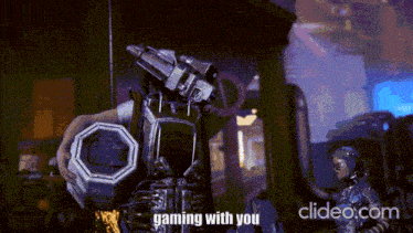 a video of a robot with the words gaming with you on the bottom