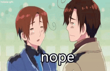 a couple of anime characters are standing next to each other and one of them is talking to the other .