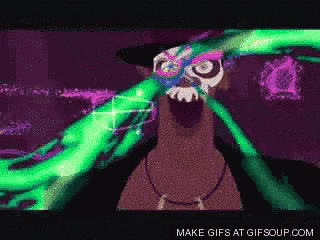 a cartoon character with a green light coming out of his mouth and the words make gifs at gifsoup.com below it