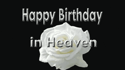 a white rose with the words " happy birthday in heaven " below it