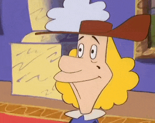 a cartoon character wearing a hat with a cloud on it