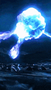 a blue lightning bolt is coming out of a cloud