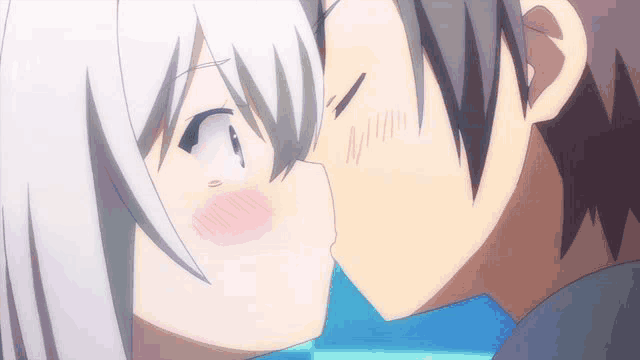 a boy and a girl are kissing in a cartoon scene
