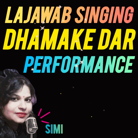 a poster for lajawab singing dhamake dar performance with a woman in front of a microphone