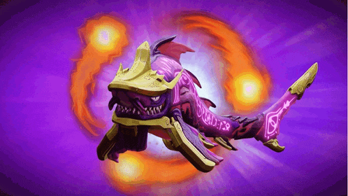 a purple and yellow shark with the word thunder on its back