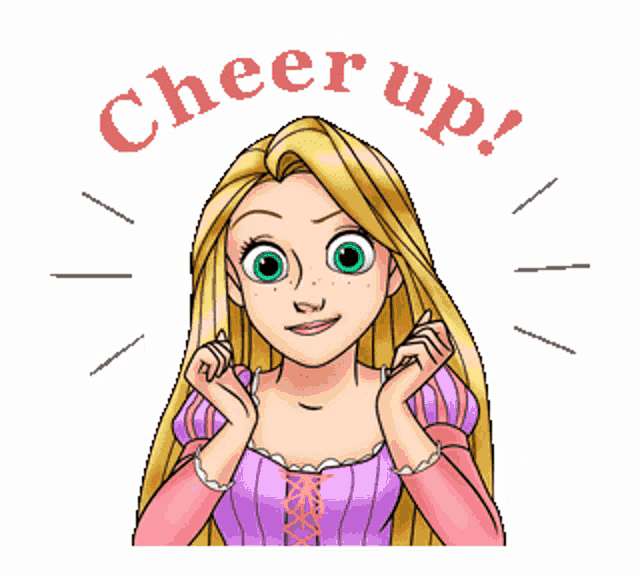 a cartoon drawing of a girl with the words cheer up above her