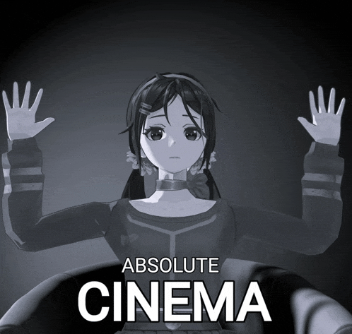 a black and white poster for absolute cinema with a girl on it