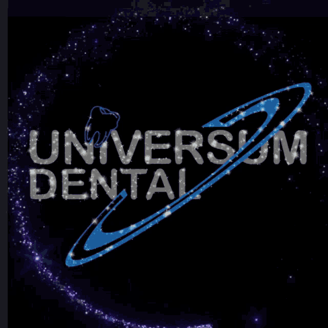 a logo for universal dental with a blue ring around it