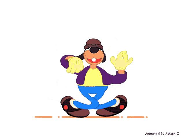 a cartoon of goofy giving a thumbs up is animated by ashwin g