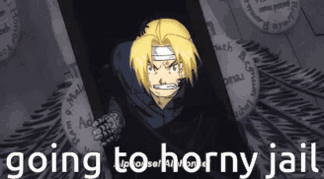 a cartoon of a man screaming with the words going to horny jail