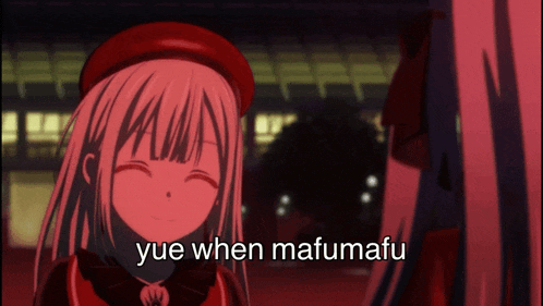 a picture of a girl with the words yue when mafumafu on it
