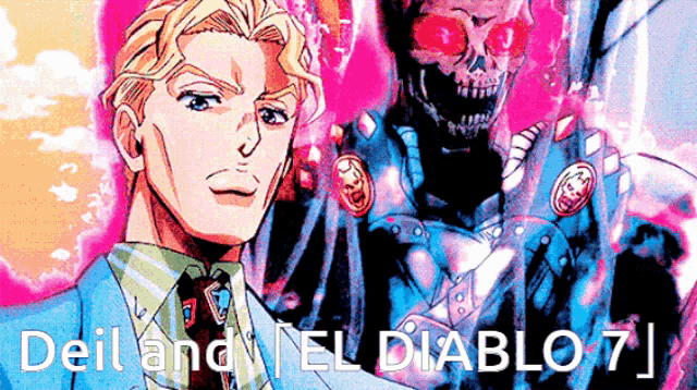 a cartoon of a man standing next to a skull with the words " deil and el diablo 7 "