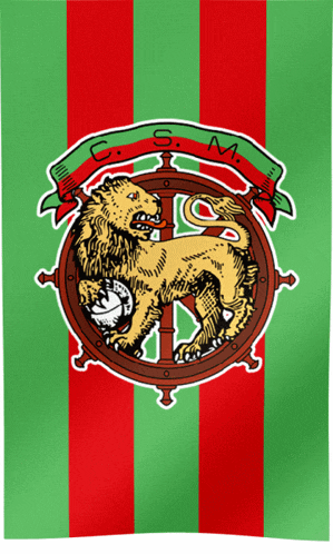 a c.s.m. logo with a lion in a steering wheel on a green and red background
