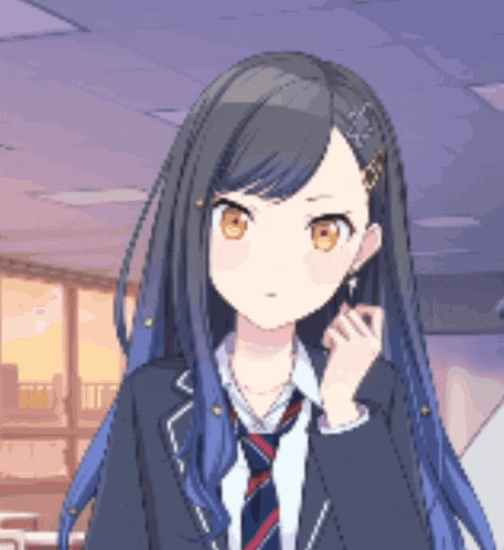 a pixel art of a girl in a school uniform and tie .