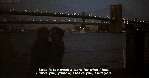 a couple kissing in front of a bridge with the words love is too weak a word for what i feel i lurve you