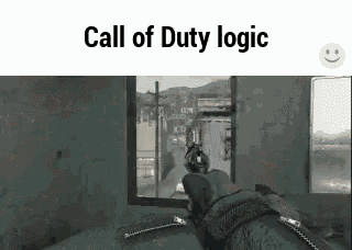 a person is holding a gun in a room in a video game called call of duty logic .