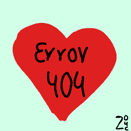 a drawing of a heart with the words error 404 written on it