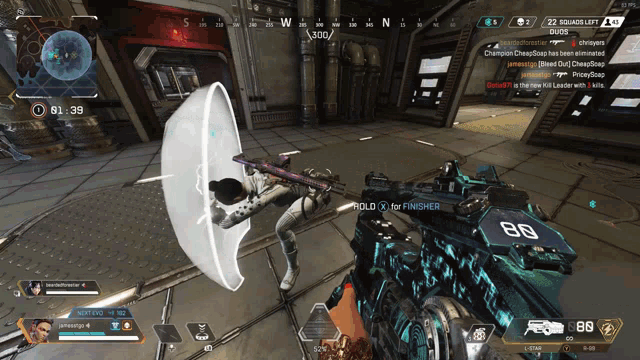 a screenshot of a video game shows a person holding a gun with the number 80 on it