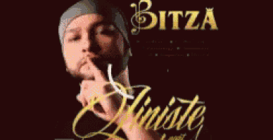 a man with a beard is holding his finger to his lips and says bitza
