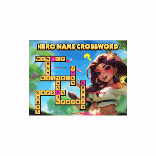 a picture of a girl with the words hero name crossword on it